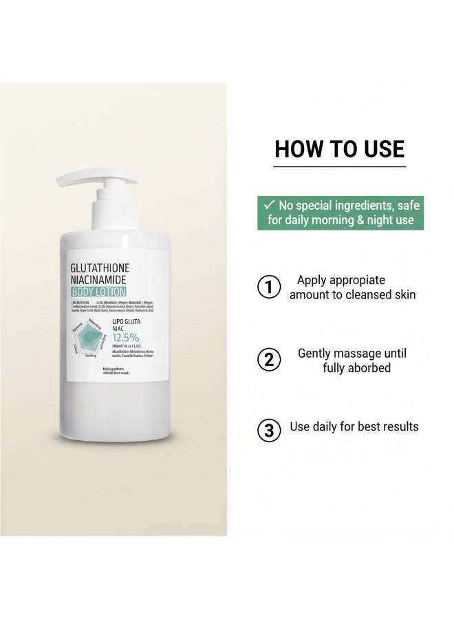 Glutathione Niacinamide Body Lotion | LIPO GLUTA NIAC CEN™ 12.5% ​​10.14 fl oz / Long-lasting hydration, gentle moisturizing, improves skin texture - Image 2